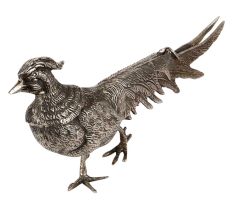 Silver Plated Peacock Figurine With Long Feathers