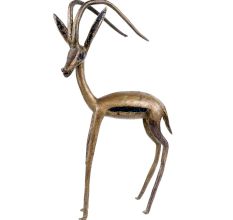 Brass Standing Deer Statue With Two Long Delicate Antlers