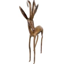 Brass Standing Deer Statue With Two Long Delicate Antlers