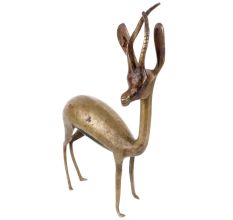 Brass Deer Statue Small Size Standing With Two Delicate Antlers