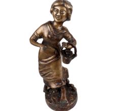 Brass English Statue Young Girl With Flower Basket