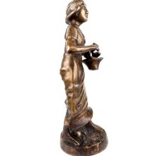 Brass English Statue Young Girl With Flower Basket