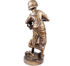 Brass English Statue Young Girl With Flower Basket