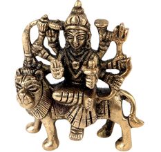 Brass Statue Of Mother Goddess Durga Seated on Lion