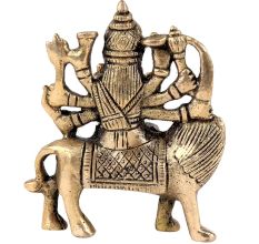 Brass Statue Of Mother Goddess Durga Seated on Lion