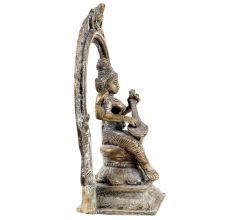 Goddess Saraswati Playing Veena with Floral Prabhavali