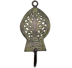 Tribal Wall Hook Engraved Border Leaf Design With Patina