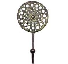 Round Wall Hook Engraved Tribal Style Hook With Green Finish