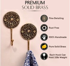 Golden Brass Wall Hook Round Floral In Engraved Tribal Style
