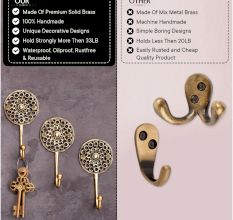 Golden Brass Wall Hook Round Floral In Engraved Tribal Style