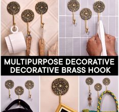 Golden Brass Wall Hook Round Floral In Engraved Tribal Style
