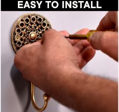 Golden Brass Wall Hook Round Floral In Engraved Tribal Style