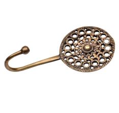 Golden Brass Wall Hook Round Floral In Engraved Tribal Style