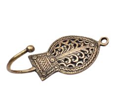 Golden Tribal Wall Hook Engraved Border Leaf Design With Patina