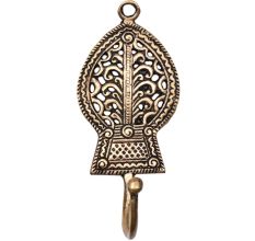 Golden Tribal Wall Hook Engraved Border Leaf Design With Patina