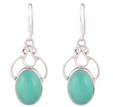 92.5 Sterling Silver Dangle Earrings Teardrop Green Agate  Earrings