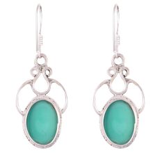 92.5 Sterling Silver Dangle Earrings Teardrop Green Agate  Earrings
