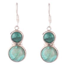 92.5 Sterling Silver earrings Melachite Round Dangle Earrings