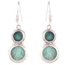 92.5 Sterling Silver earrings Melachite Round Dangle Earrings