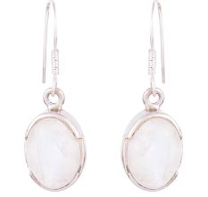 92.5 Sterling Silver Earrings Oval White Quartz Everyday Hook Earrings