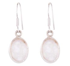 92.5 Sterling Silver Earrings Oval White Quartz Everyday Hook Earrings