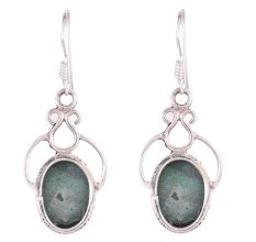 92.5 Sterling Silver Earrings Single Oval Melachite Drop Dangle Earrings