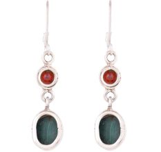92.5 Sterling Silver Earrings Garnet Melachite Dangle Earrings