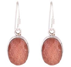 92.5 Sterling Silver Earrings Big Brown Sunstone Wire Hook Earrings