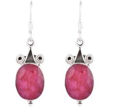 92.5 Sterling Silver Earrings Single Tear Drop Cherry Red Garnet Hook Earrings