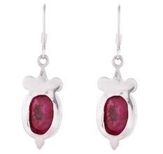 92.5 Sterling Silver Earrings Single Tear Drop Cherry Red Garnet Hook Earrings