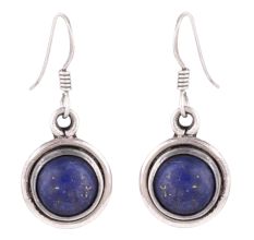 92.5 Sterling Silver Earrings Round  Lapis Lazuli Statement Earrings