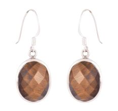 92.5 Sterling Silver Earrings Tigers Eye Faceted Wire Hook Earrings