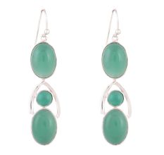 92.5 Sterling Silver Earrings Green Onyx Dangle Drop Earrings