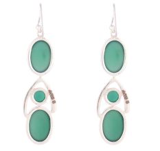 92.5 Sterling Silver Earrings Green Onyx Dangle Drop Earrings