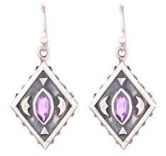 92.5 Sterling silver Earrings Kite Design Purple Zirconia Designer Hook Earrings