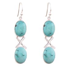 92.5 Sterling Silver Earrings Turquoise Cross Design Dangle Earrings