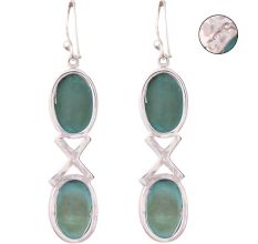 92.5 Sterling Silver Earrings Turquoise Cross Design Dangle Earrings