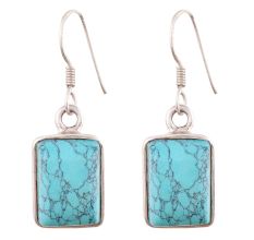 92.5 Sterling Silver Earrings Square Framed Turquoise Earrings