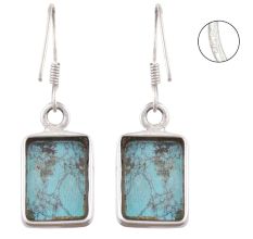 92.5 Sterling Silver Earrings Square Framed Turquoise Earrings
