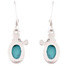 92.5 Sterling Silver Earrings Turquoise And Floral Carvings Dangle Earrings