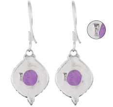 92.5 Sterling Silver Earrings Amethyst  Round Framed Hook Earrings