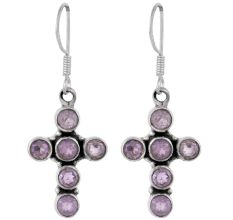 92.5 Sterling Silver Earrings Amethyst Cross Design Dangle Earrings