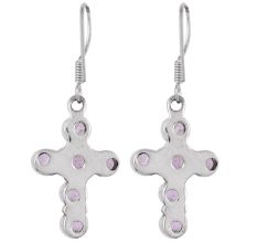 92.5 Sterling Silver Earrings Amethyst Cross Design Dangle Earrings