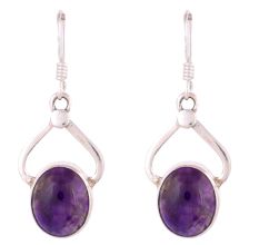 92.5 Sterling Silver Earrings Amethyst Bezel Set Hook Earrings