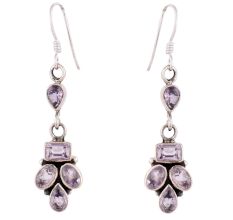 Sterling Silver Dangle Earrings Four Stone Faceted Amethyst Earrings