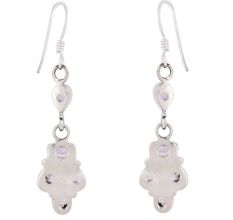 Sterling Silver Dangle Earrings Four Stone Faceted Amethyst Earrings
