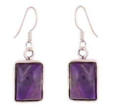 92.5 Sterling Silver Earrings Square Framed Amethyst Earrings