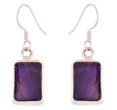 92.5 Sterling Silver Earrings Square Framed Amethyst Earrings