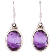 92.5 Sterling Silver Earrings Oval Amethyst Hook Earrings