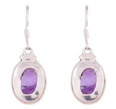 92.5 Sterling Silver Earrings Oval Amethyst Hook Earrings